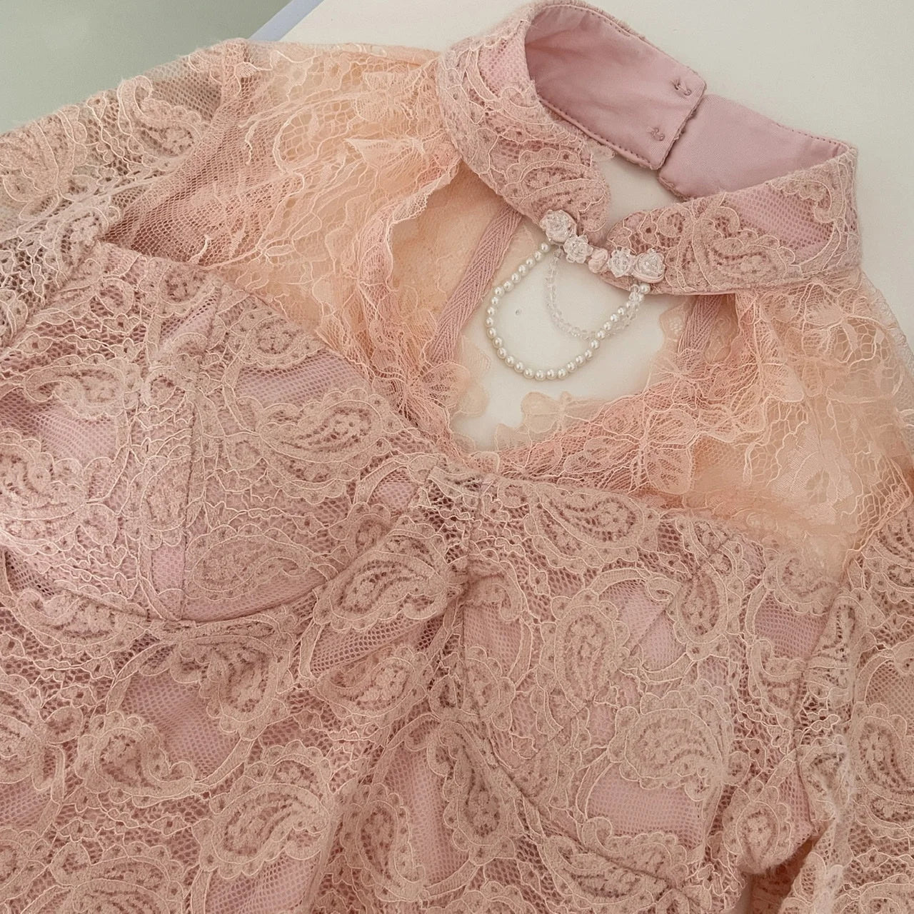 Autumn Chinese Style Black Lace Elegant Hollow Out Prom Gown Fishtail Dress Women Vintage Pink Long Sleeves Party Evening Dress