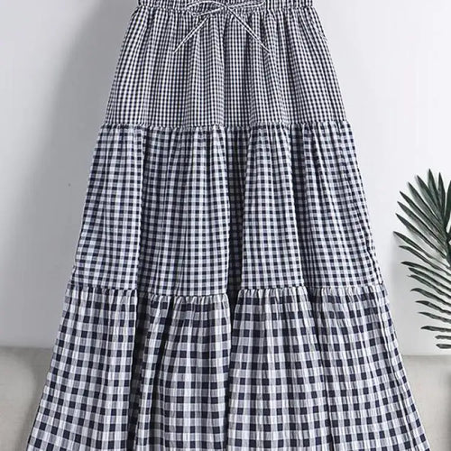 Load image into Gallery viewer, Skirt Womens Medium Long Elastic Waist A-line Vintage Plaid Skirts Female Summer Streetwear Casual Skirts Fashion 2022 New
