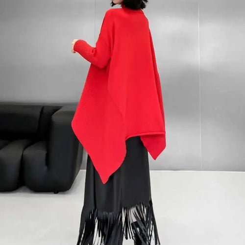 Load image into Gallery viewer, Red Irregular Big Size Knitting Sweater Turtleneck Long Sleeve Women Pullovers New Fashion Tide Spring Autumn 2025 1DH9445
