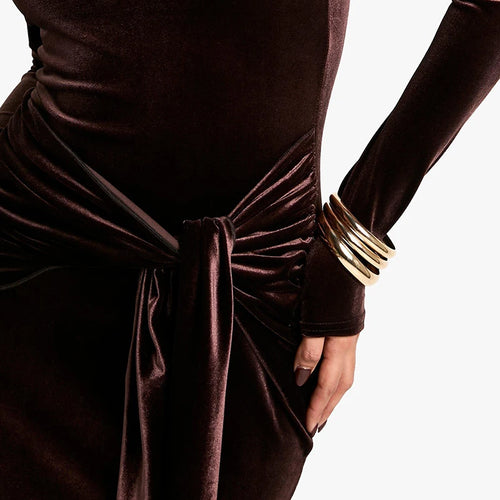 Load image into Gallery viewer, Velvet Long Sleeve Sexy Maxi Dress For Women Autumn Winter New Turtleneck Draped Ruched Bodycon Sexy Long Dress
