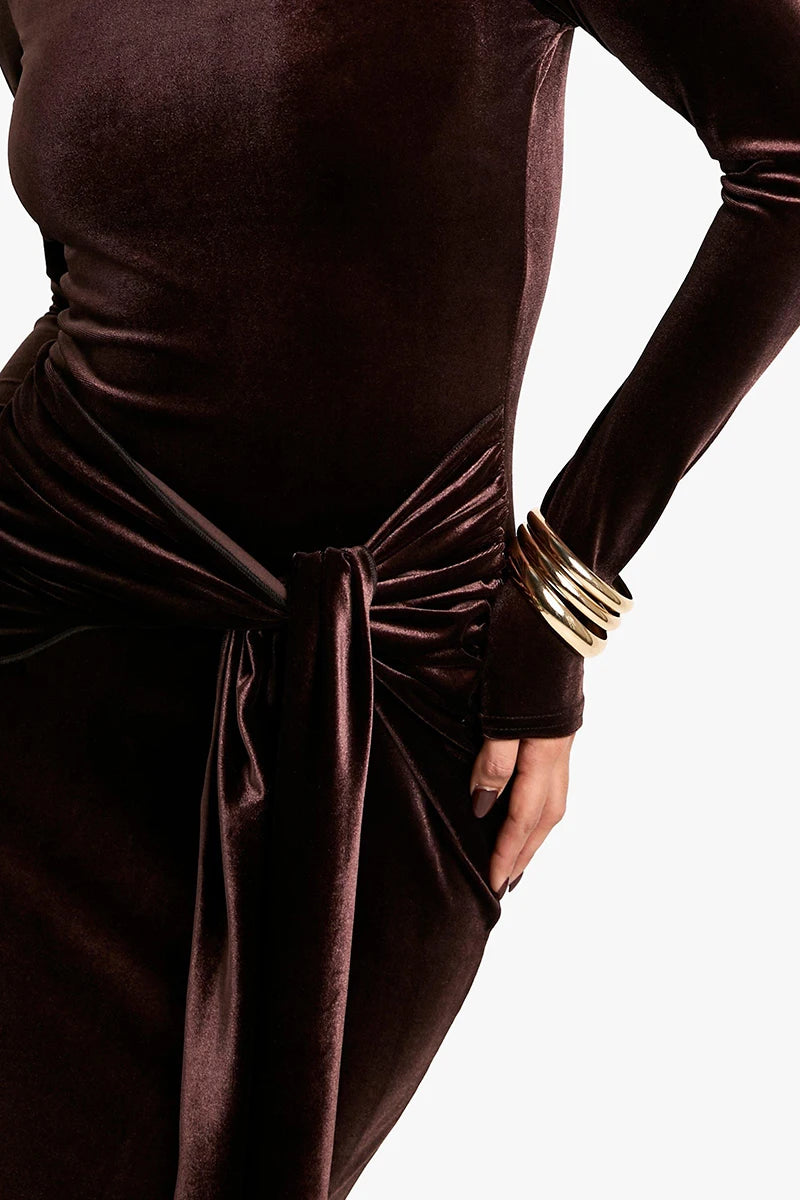 Velvet Long Sleeve Sexy Maxi Dress For Women Autumn Winter New Turtleneck Draped Ruched Bodycon Sexy Long Dress