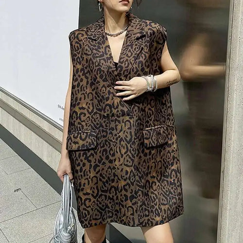 Load image into Gallery viewer, Women Leopard Print Big Size Casual Vintage Mini Vest Dress New Lapel Sleeveless Fashion Tide Spring Autumn 2025 1DH5205
