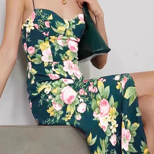 Load image into Gallery viewer, Colorblock Floral Printing Sexy Camisole Dresses For Women Square Collar Sleeveless High Waist Off Shoulder Dress Female New
