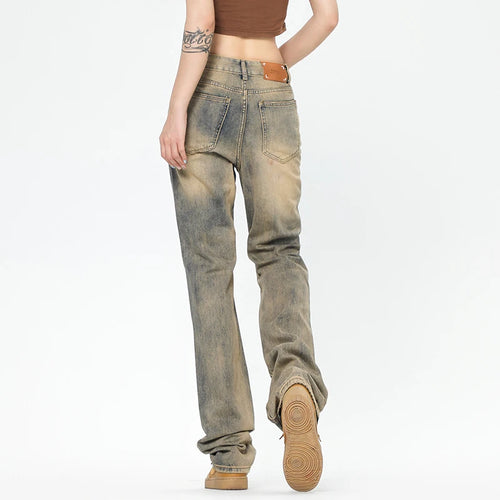 Load image into Gallery viewer, American Style Men&#39;s Jeans Printed Straight Wide Leg Hole Desing High Street Stylish Gradient Color Male Bottoms 9W1965
