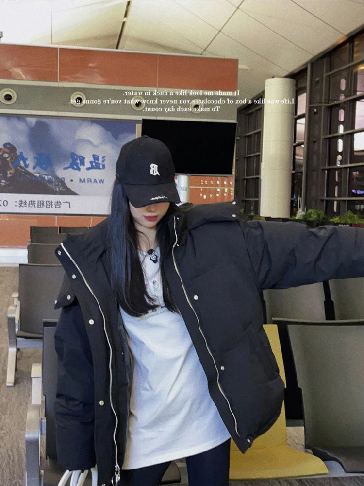 Winter Puffer Jackets Women Thick Warm Down Cotton Padded Coat Female Fashion Oversize Hooded Grey Loose Short Parkas Mujer 2023