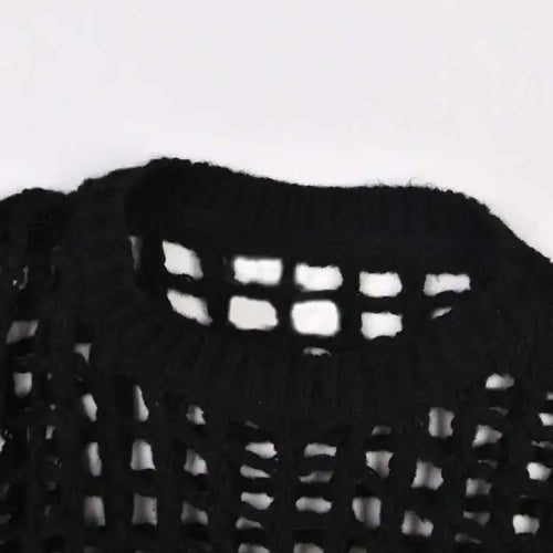 Load image into Gallery viewer, Women Black Knittng Hollow Out Big Size Long Dress New Round Neck Long Sleeve Fashion Tide Spring Autumn 2025 5WA10401
