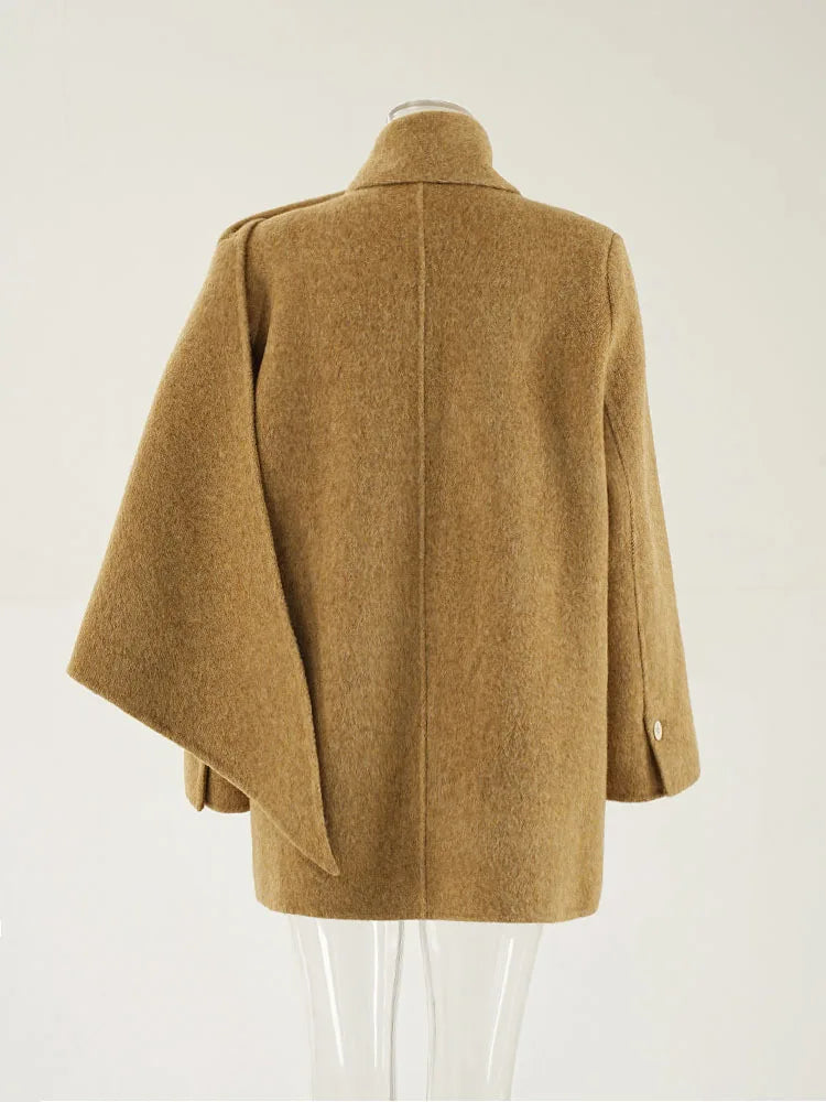 Khaki Big Size Thick Warm Woolen Coat New Scarf Collar Long Sleeve Women Jacket Fashion Tide Autumn Winter 2025 CPDB258