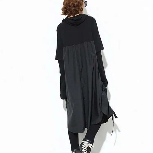 Load image into Gallery viewer, Women Black Drawstring Hollow Out Big Size Irregular Dress New Hooded Long Sleeve Fashion Tide Spring Autumn 2025 JD076
