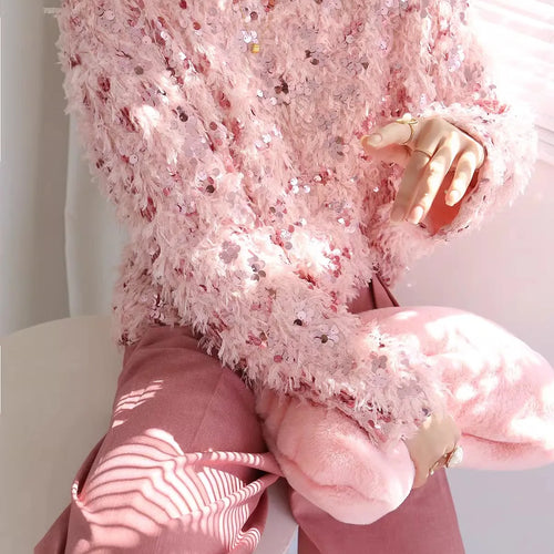 Load image into Gallery viewer, Knitted Tassel Women Pullover Sweater Solid Color Long Sleeve O-Neck Short Party Fringe Sweaters Female Streetwear C-301
