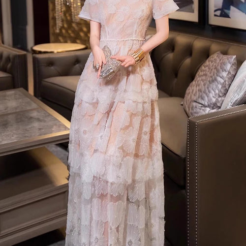 Load image into Gallery viewer, Hit Color Slimming Casual Elegant Dresses For Women O Neck Short Sleevehigh Waist Temperament Long Dress Female New
