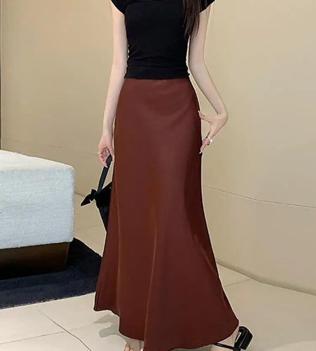 Vintage Fashion 2024 Spring Summer New Solid High Waist Fishtail Long Skirts Women Simplicity Festival Vacation Half Skirt Trend