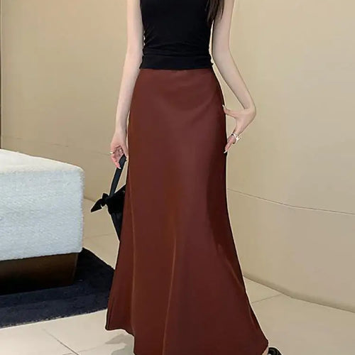 Load image into Gallery viewer, Vintage Fashion 2024 Spring Summer New Solid High Waist Fishtail Long Skirts Women Simplicity Festival Vacation Half Skirt Trend
