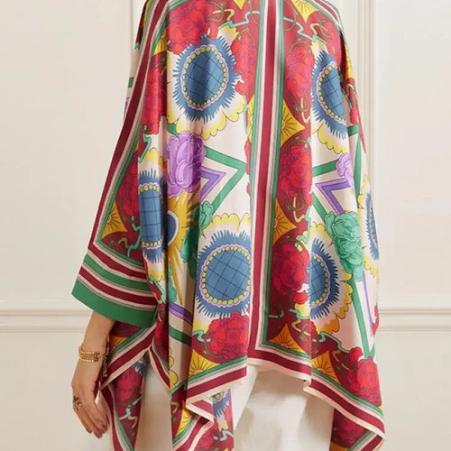 Load image into Gallery viewer, Stylish Selection Batwing Sleeves Flower Print Stand Collar Blouses Women Spring Summer High-low Buttoned Shirts Tops
