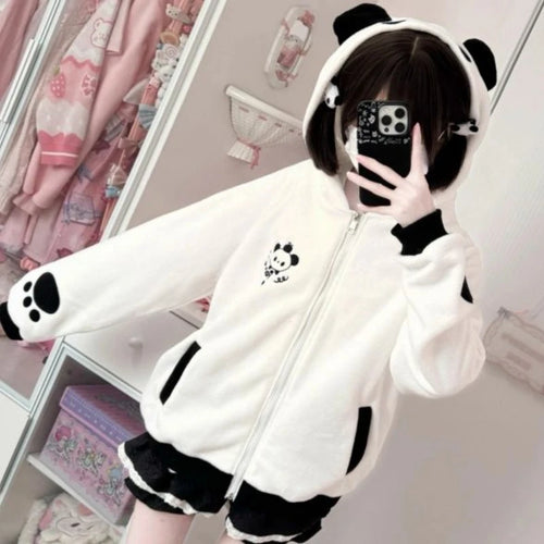 Load image into Gallery viewer, Cute Cat Hooded Sweatshirts for Women Preppy Style Fashion Japanese Hoodies Coats Zipper Thicked Casual Hoodie Jackets Y2k Tops
