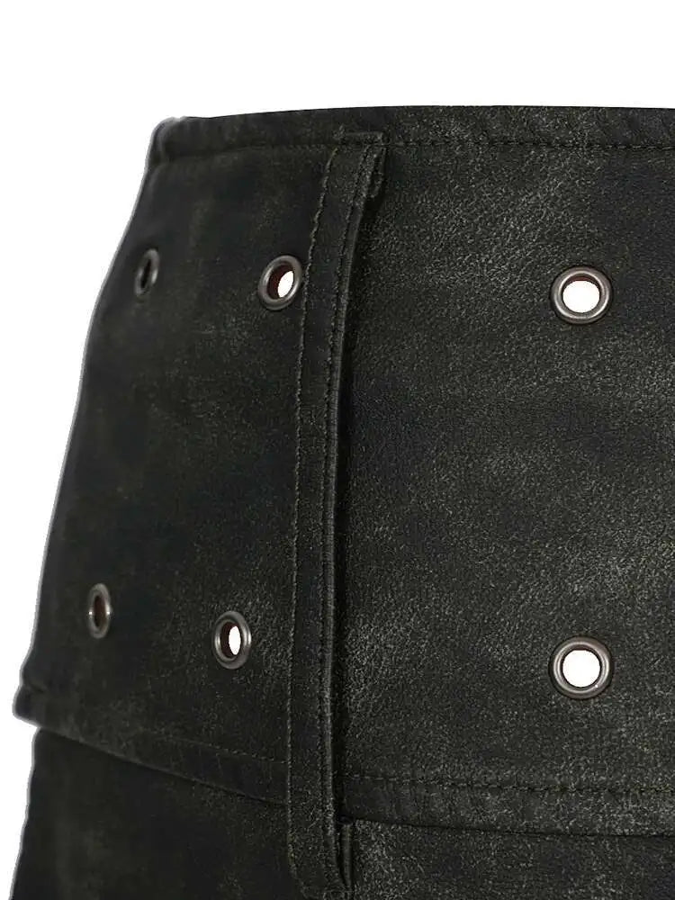 High Waist Green Big Buckle Cross Pu Leather Vintage Mini Half-body Skirt Women Fashion Tide New Spring Autumn 2025 7AB874