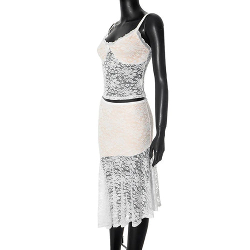 Load image into Gallery viewer, Lace Sexy Two Piece Sets Women Lace Halter Cropped Tops And Skirt Ladies Print Contrast Color Club Party 2 Piece Sets
