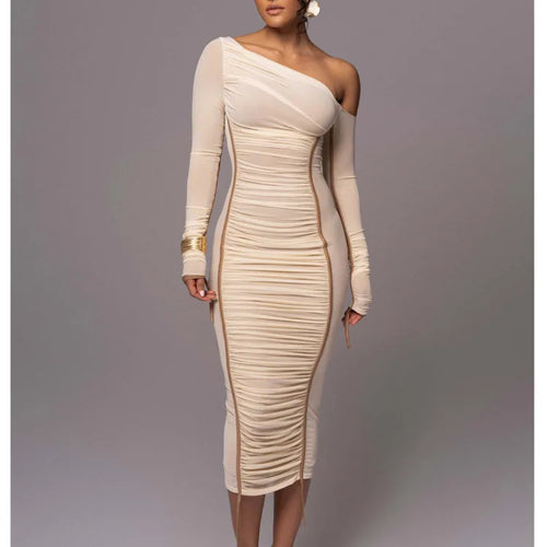 Load image into Gallery viewer, Elegant Long Sleeved Mesh Patchwork Dress For Women Elastic Tight Double Layered Vestidos Sheath Party Evening Dress2024
