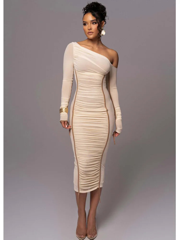 Elegant Long Sleeved Mesh Patchwork Dress For Women Elastic Tight Double Layered Vestidos Sheath Party Evening Dress2024