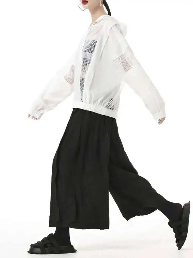 White Mesh Perspective Big Size Thin Jacket New Hooded Long Sleeve Women Coat Fashion Tide Spring Autumn 2025 1DH6562