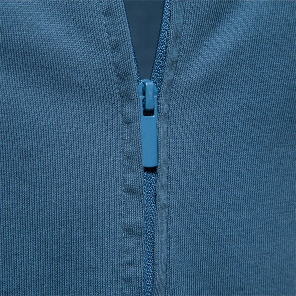 100% Cotton Men's T-shirt  Solid Color Casual V-neck Zipper T shirt for Men New Summer High Quality Brand Men Tops Tees