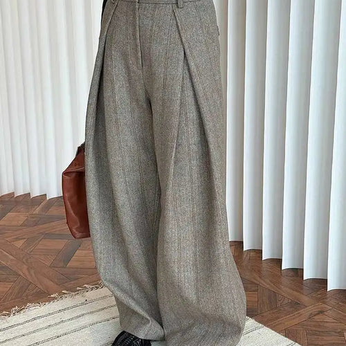 Load image into Gallery viewer, High Waist Brown Striped Pleated Long Thick Wool Wide Leg Pants New Trousers Women Fashion Tide Autumn Winer 2025 1DH7548
