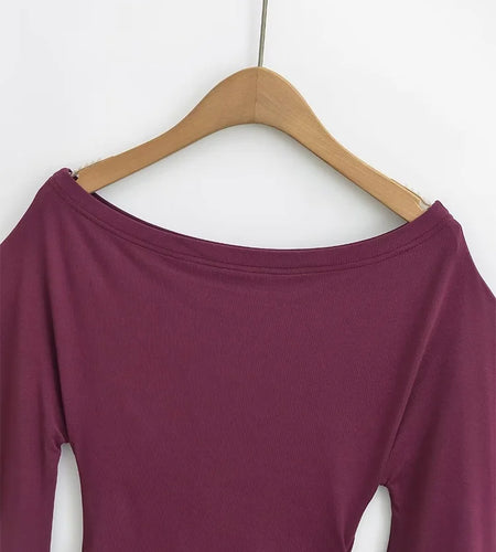 Korean style Women Summer Sexy Bat Sleeve Slash Neck Off Shoulder T-shirt Cinching Waist Solid Slim Top