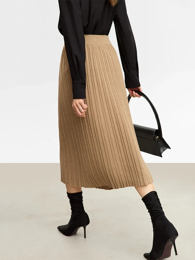 Minimalist Skirts for Women 2025 Winter New Christmas Warm Commuter Basics Pleated Knit Loose A-Line Solid Skirt 12323177