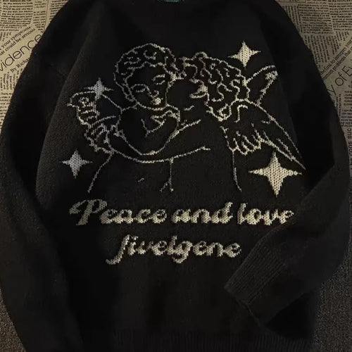 Load image into Gallery viewer, Japanese Women Men Sweater Angel Jacquard Loose Casual Retro All Match Pullover Harajuku Couples  Korean Fashion
