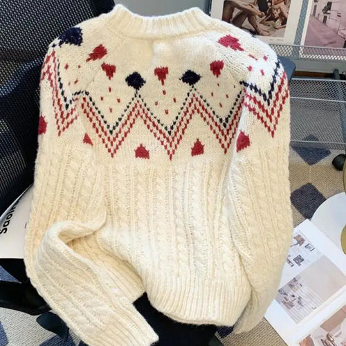 Load image into Gallery viewer, Autumn Winter Vintage White Patchwork Cardigan Sweater Women Korean Pink Single-breasted Long Sleeved Elegant Knitted Tops Thick
