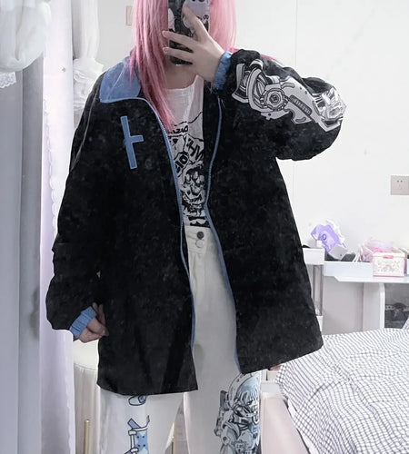 2024 Ropa Mujer Streetwear Jackets for Women Zipper Print Long Sleeve Oversized Outwear Y2k Tops Casual Fashion Japanese Coats