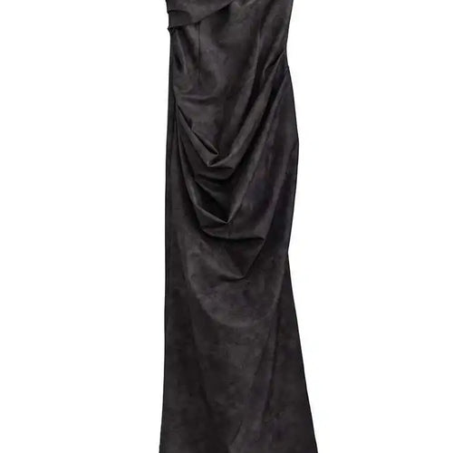 Load image into Gallery viewer, Women Gray Shaped Pleated Pu Leather Long Elegant Strapless Dress New Sleeveless Fashion Tide Spring Autumn 2025 1DH4724
