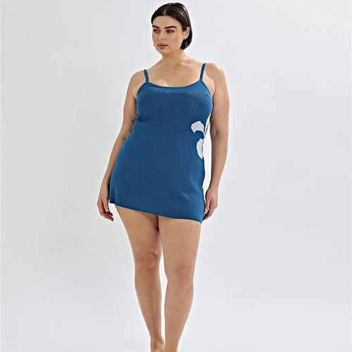 Load image into Gallery viewer, Spaghetti Strap Print Knit Mini Dress For Woman Robe Summer New Sleeveless Backless Beach Holiday Club Dress Knitwear
