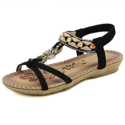Load image into Gallery viewer, Women&#39;s Sandals Bohemia Style Gemstone Sandals Summer 2025 Low Heels Shoes Woman Beach Footwear Summer Shoes Sandalias De Mujer
