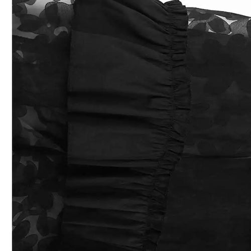 Load image into Gallery viewer, Women Black Flower Mesh Big Size Ruffles Casual Dress New Round Neck Long Sleeve Fashion Tide Spring Autumn 2025 1DH8213
