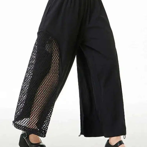 Load image into Gallery viewer, High Elastic Waist Blue Mesh Hollow Out Wide Leg Trousers New Loose Fit Pants Women Fashion Spring Autumn 2025 1DE8664
