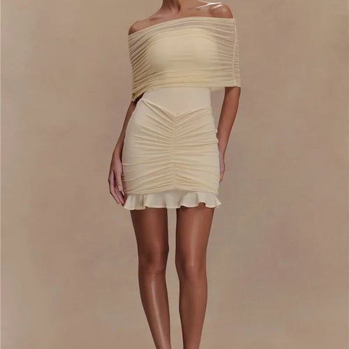 Load image into Gallery viewer, Mesh Strapless Off-shoulder Sexy Ruffled Mini Dress For Women Fashion Backless High Waist Female Ruched Party Dress
