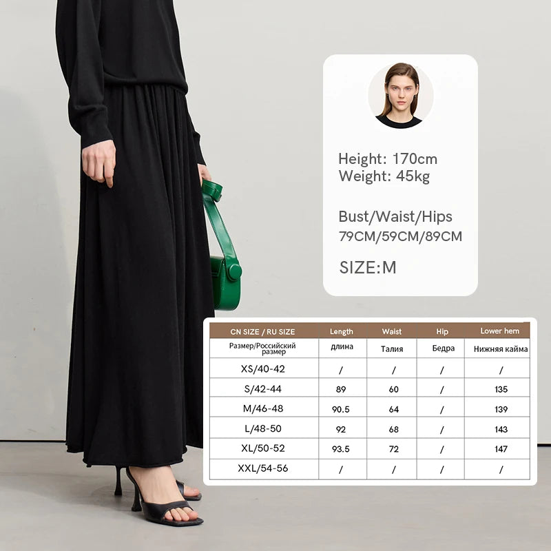 Minimalist Long Skirt 2026 Spring New Solid Color Loose Skirts For Women Elastic Waist A-Line Knit Woman Clothes 12651010