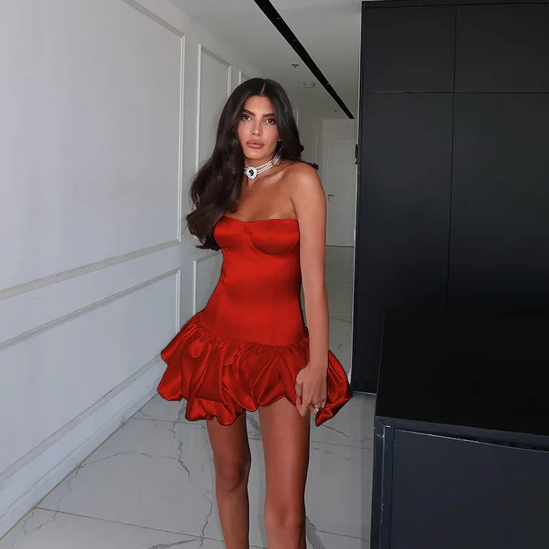 Off-shoulder Backless Sexy Mini Dress For Women Robe Fashion Solid Strapless Sleeveless A-line Slim Sexy Club Dress