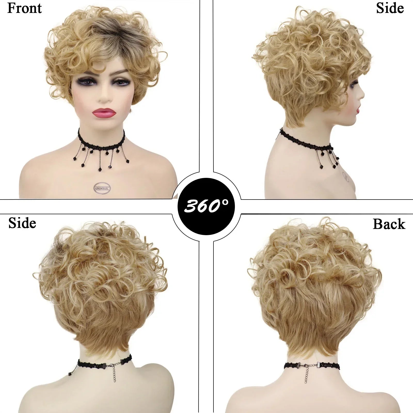 Synthetic Curly Wig with Bangs Short Blonde Wigs for White Women Blond with Dark Roots Color Wig Ladies Natural HairCut