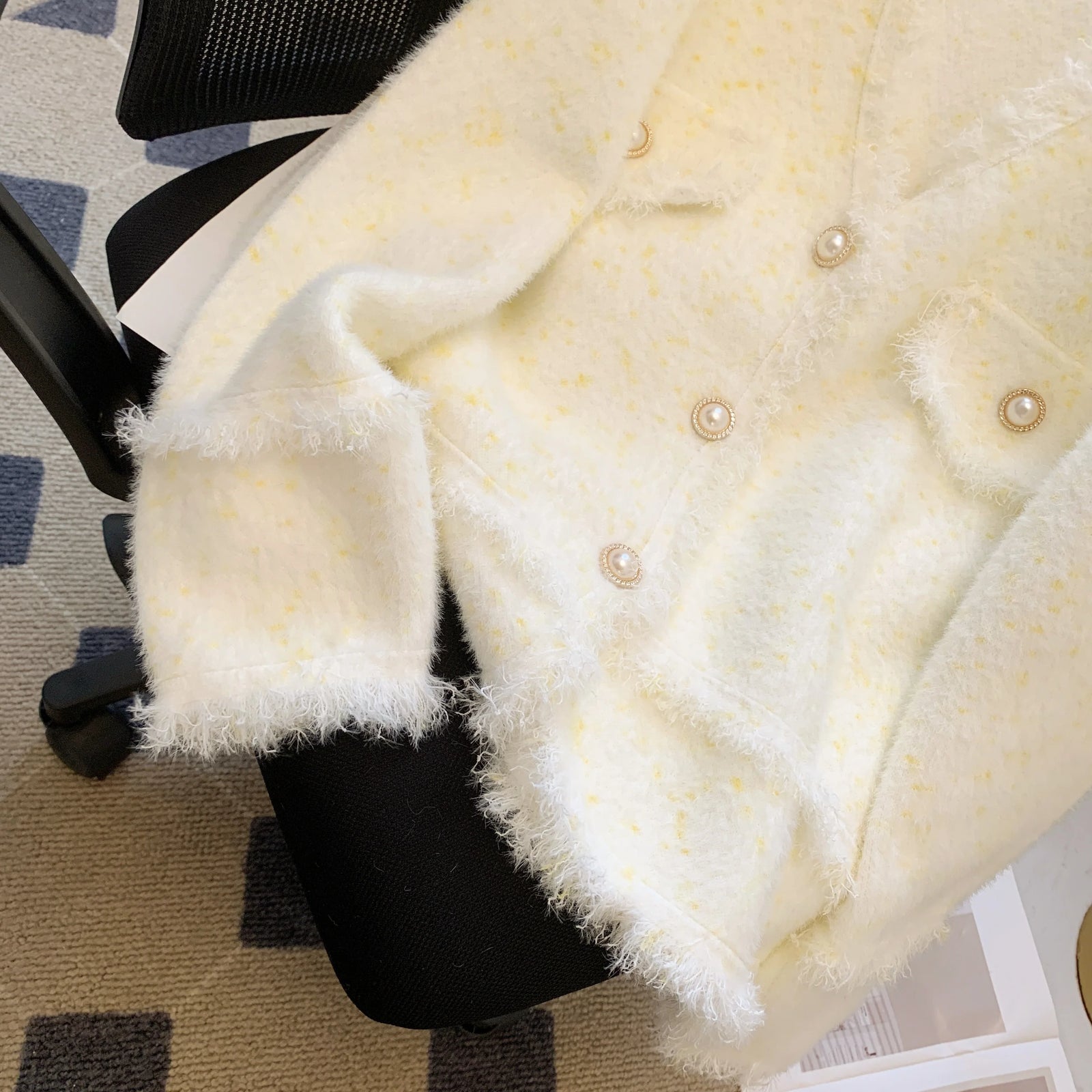 Autumn Winter French White Print V Neck Tassel Elegant Knitted Cardigan Tops Women Single Breasted Long Sleeve Mink Sweater Chic