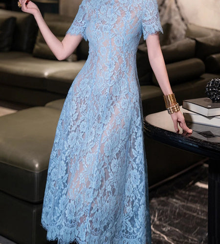 Solid Spliced Lace Up Slimming Dresses For Women O Neck Short Sleeveless High Waist Temperament Long Dress Female