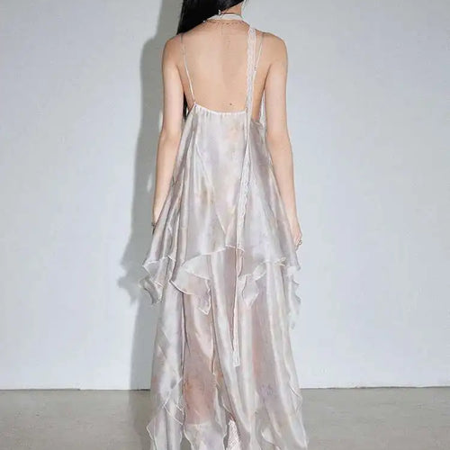 Load image into Gallery viewer, Women Lace Perspective Irregular Elegant Long Party Dress New V-Neck Sleeveless Fashion Tide Spring Summer 2025 1DH7527
