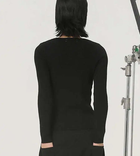 Black Color-block Slim Knitting Sweater Round Neck Long Sleeve Women Pullovers New Fashion Spring Autumn 2025  1DH2083