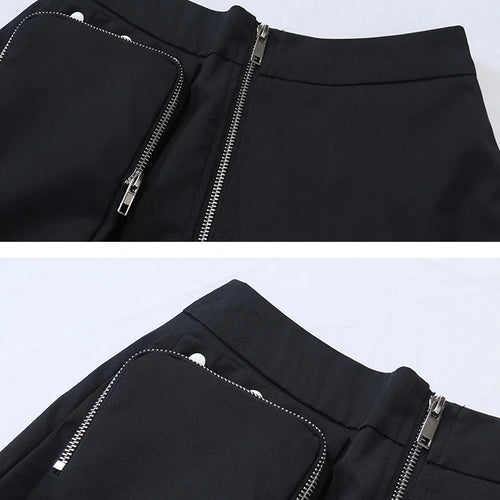 Load image into Gallery viewer, Streetwear Black Midi Skirts For Women High Waist Patchwork Zipper Pockets Solid Long Skirts Female Clothing Summer
