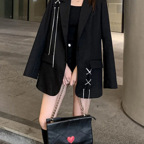 Load image into Gallery viewer, Harajuku Women Jackets Black Gothic Punk Hip Hop Solid Vintage Blazer Coats  Chic Chain Loose Jacket Streetwear
