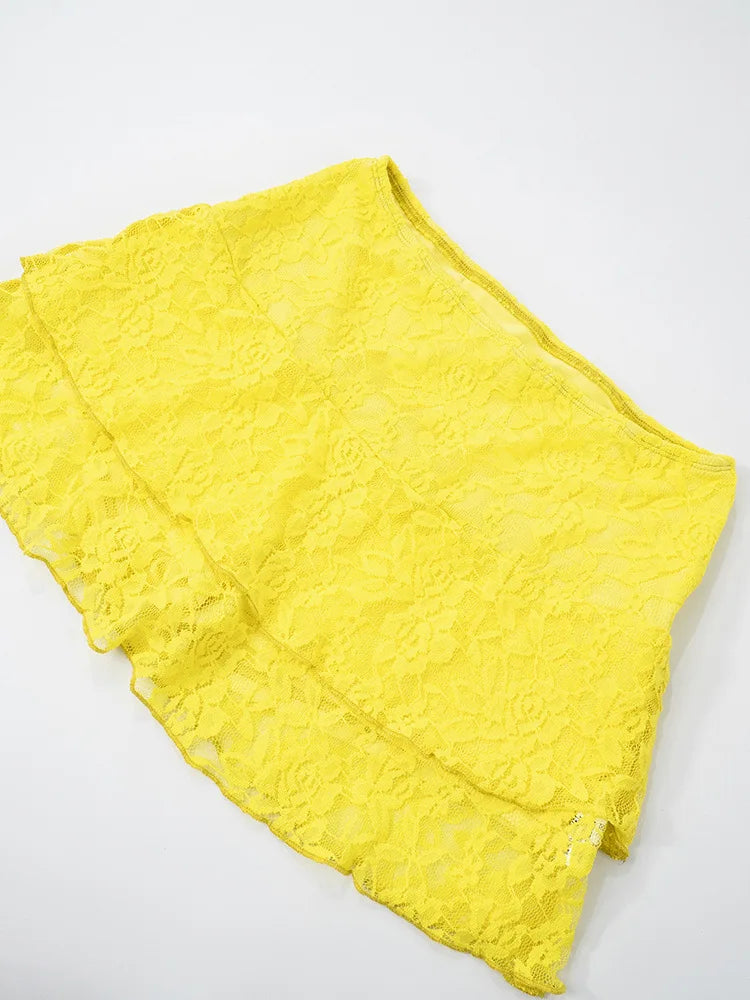 Sexy Slim Fit Women's  Two-piece Set Patchwork Irregular Lace Top And Fashion Short Skirt Two-piece Set Ladies Outfits