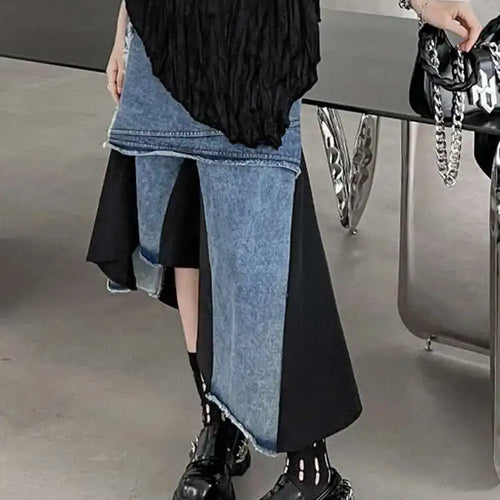 Load image into Gallery viewer, High Elastic Waist Black Denim Irregular Color-block Half-body Skirt Women Fashion Tide New Spring Autumn 2025 1DH5253
