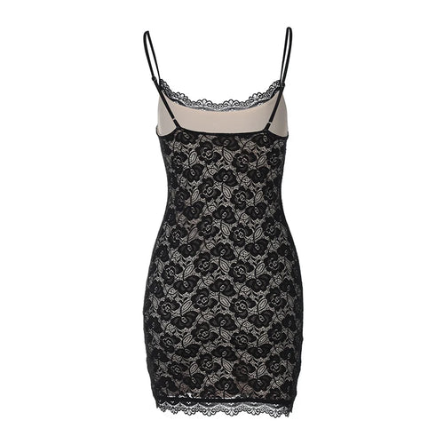 Load image into Gallery viewer, Lace Spaghetti Strap Sexy Mini Dress For Women Robe Fashion Off-shoulder Sleeveless Backless Floral Print Skinny Dress
