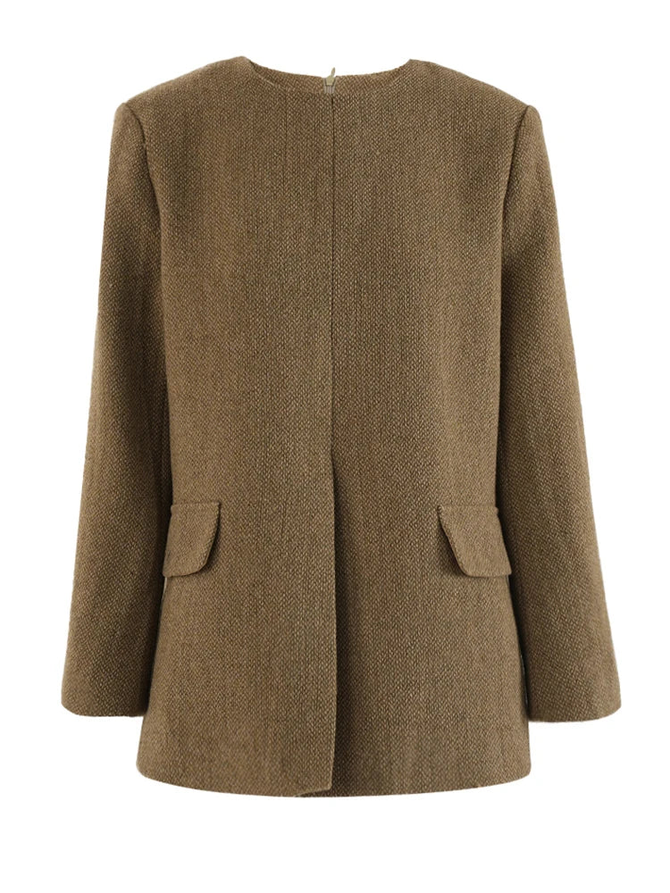 Big Size Khaki Blazer Wide Leg Pants Two Piece Suit New O-Neck Long Sleeve Women Fashion Tide Spring Autumn 2025 16O1911