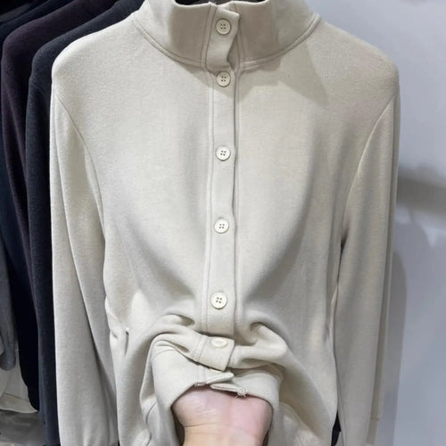 Load image into Gallery viewer, Autumn Winter Korean Fashion Solid Single Breasted Cardigan T Shirt Women Long Sleeved Tops 2024 Simplicity Versatile Clothing
